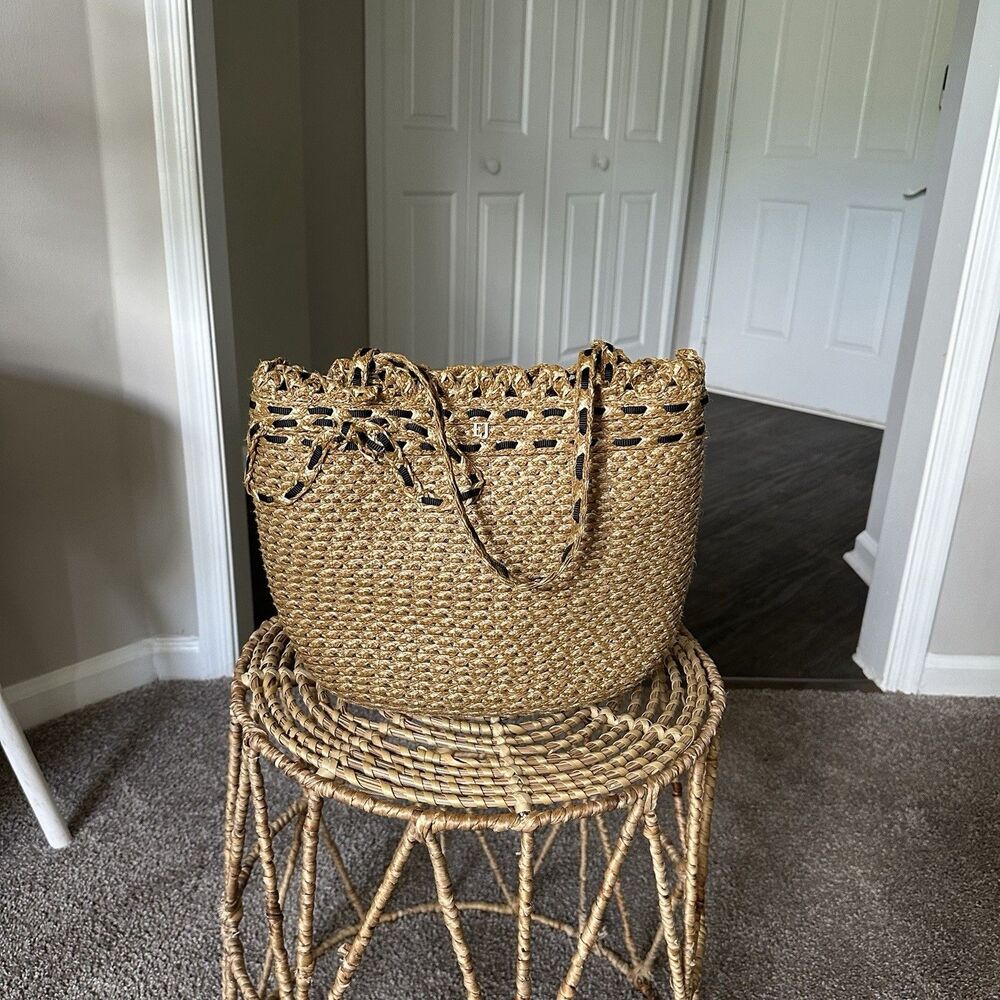Eric Javits Tan Woven Straw Crossbody Bag